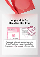 Retinal Age-Reset Neckpatch packaging with text about sensitive skin type and non-polar product.