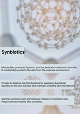 Text about synbiotics and their benefits for skin health with a blurred background.