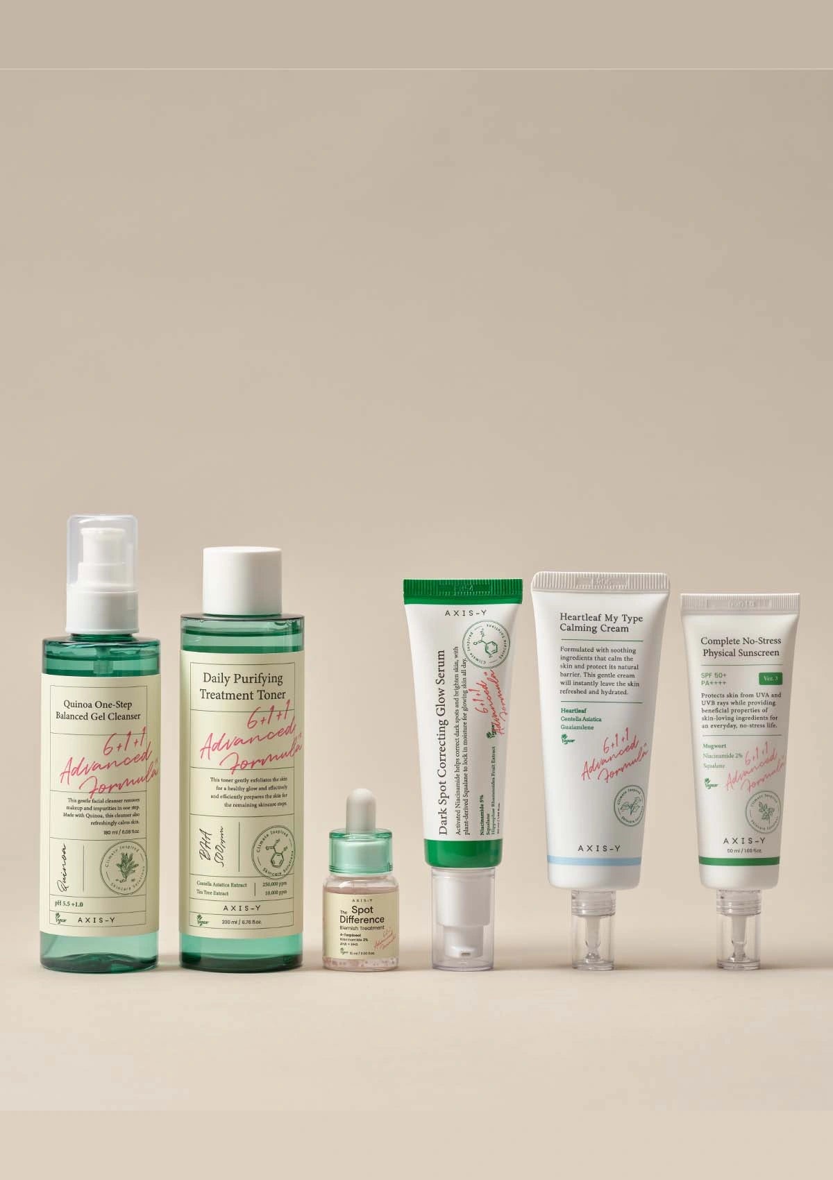 Set of skincare products on a beige background