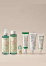 Set of skincare products on a beige background
