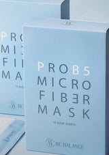 Packaging of PROB5 Microfiber Mask by Be'Balance on a light blue background