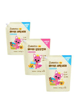 Three packages of baby cleaning detergent with cartoon character on a white background
