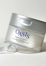 Jar of Oasis skincare product on a white background