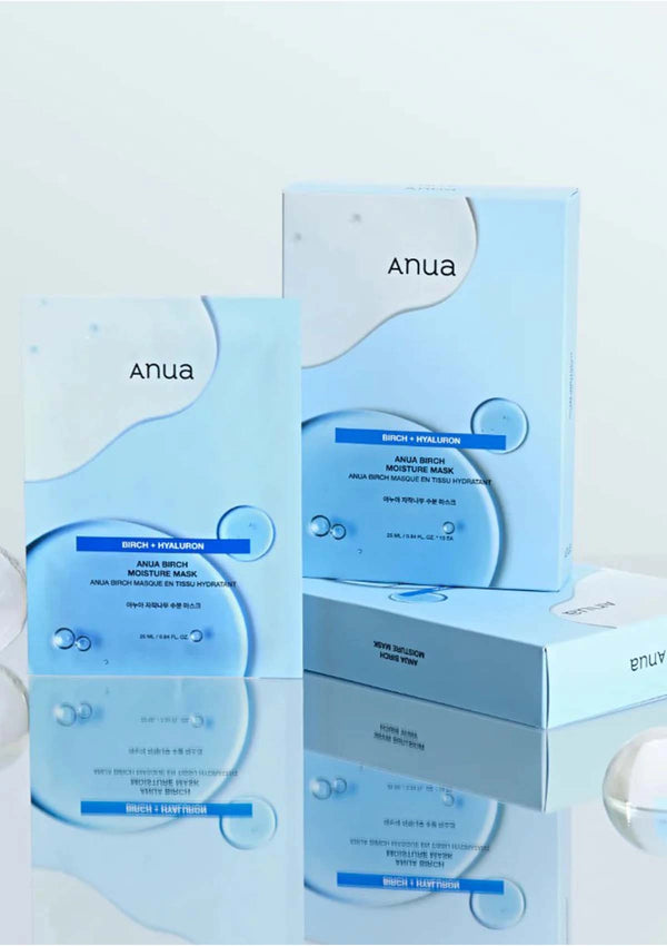 Anua skincare product packaging on a light blue background