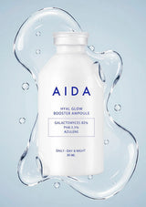 AIDA Hyal Glow Booster Ampoule bottle on a light blue background