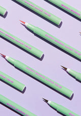 Green markers with red accents on a purple background