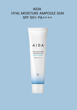 AIDA Hyal Moisture Ampoule Sun SPF 50+ PA++++ on a light blue background