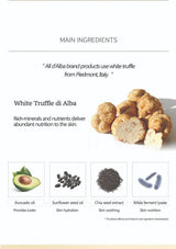 White truffle di Alba with ingredients listed on a white background