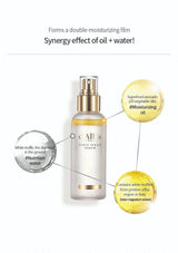 Skincare serum bottle with ingredients highlighted on a white background