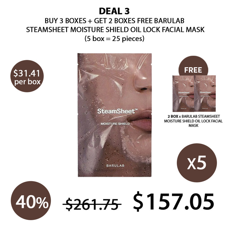 [BARULAB] SteamSheet Moisture Shield Oil Lock Facial Mask (1 Box = 5 Masks x 22g)