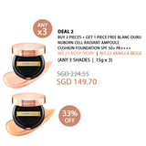 [BLANC DUBU] Nuborn Cell Radiant Ampoule Cushion Foundation  SPF 50+ PA++++  #21 Rosy Ivory | #23 Vanilla Beige 15g
