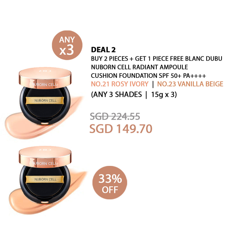 [BLANC DUBU] Nuborn Cell Radiant Ampoule Cushion Foundation  SPF 50+ PA++++  #21 Rosy Ivory | #23 Vanilla Beige 15g