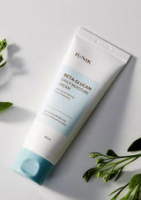 IUNIK Beta-Glucan Daily Moisture Cream packaging with product features and certifications on a white background.