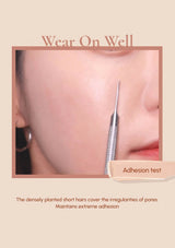 Close-up of skin with tweezers and text about hair adhesion test