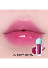 Lipstick with '02 Berry Brandy' shade applied to lips, showing color match.