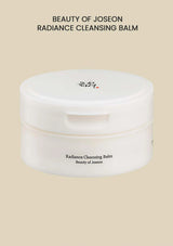 Radiance Cleansing Balm container with 'Beauty of Joseon' branding on a beige background