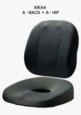 Two black seat cushions labeled 'Aikaa' on a white background