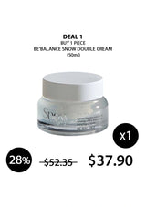 Snow Double Cream jar with promotional text on a white background