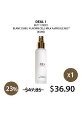 White bottle with gold cap on a white background, displaying a promotional deal.