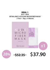 BE BALANCE Azulene Microfiber Mask packaging with promotional deal on a white background