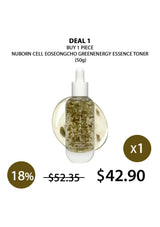 Nuborn Cell Eoseongcho Greenenergy Essence Toner with pricing and deal information on a white background