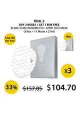 Promotional graphic for Blanc Dubé Nuborn Cell Zzrit Face Mask with pricing and deal information.
