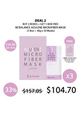 Promotional graphic for Be Balance Azulene Microfiber Mask with pricing and deal information.