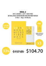Advertisement for Be'Balance Idebenone Microfiber Mask with promotional offer on a white background