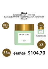 Promotional offer for Blanc Dubu Nuborn Cell Deep Clean Spa Honey Mask with a free mask included.
