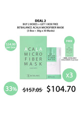 Promotional graphic for BE'BALANCE Acala Microfiber Mask with pricing and deal information.