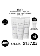 Advertisement for BE BALANCE Snow Foam Cleanser with promotional offer on a white background