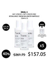 Promotional offer for BE'BALANCE Snow Balance Ampoule with pricing and quantity details.