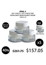 Promotional offer for 'BE BALANCE SNOW DOUBLE CREAM' with a discount on multiple purchases.