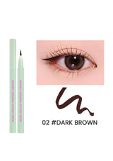 Eyeliner pencil with an eye swatch and '02 Dark Brown' text on a white background