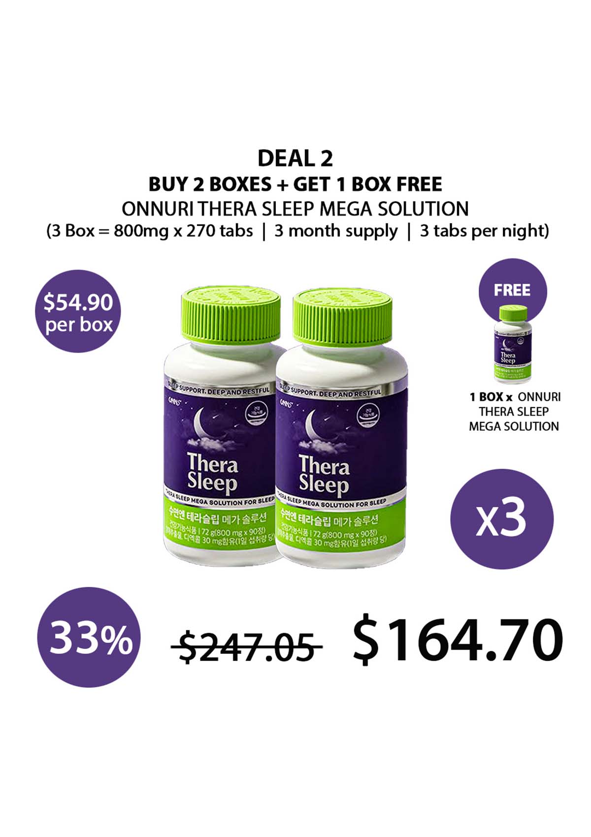 ONNURI] Thera Sleep Mega Solution (1 Box = 800mg × 90