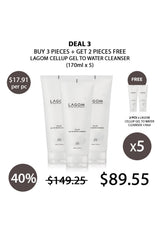 Promotional offer for Lagom Cellup Gel to Water Cleanser with pricing and quantity details.