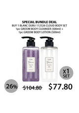 Two bottles of Groom body care products with a special bundle deal on a white background.