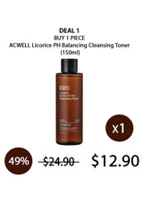 ACWELL Licorice PH Balancing Cleansing Toner bottle with promotional text on a white background