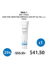 AIDA Hyal moisture ampoule sun SPF 50+ PA++++ with promotional pricing on a white background