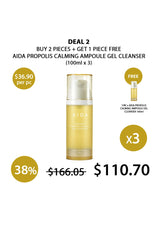 Aida Propolis Calming Ampoule Gel Cleanser with promotional text on a white background
