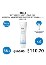 AIDA Hyal Moisture Ampoule Sun SPF 50+ PA++++ with promotional offer on a white background