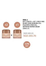 Cosmetic product packaging with promotional text on a white background