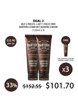 Bartera Comfort Shaving Cream with promotional offer on a white background
