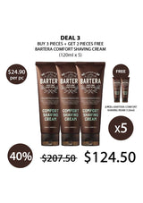 Barteria Comfort Shaving Cream with promotional offer on a white background