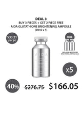 AIDA Glutathione Brightening Ampoule promotion with pricing and quantity details on a white background.