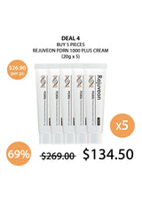 Promotional offer for Rejuveon PDRN 1000 Plus Cream with a discount label on a white background