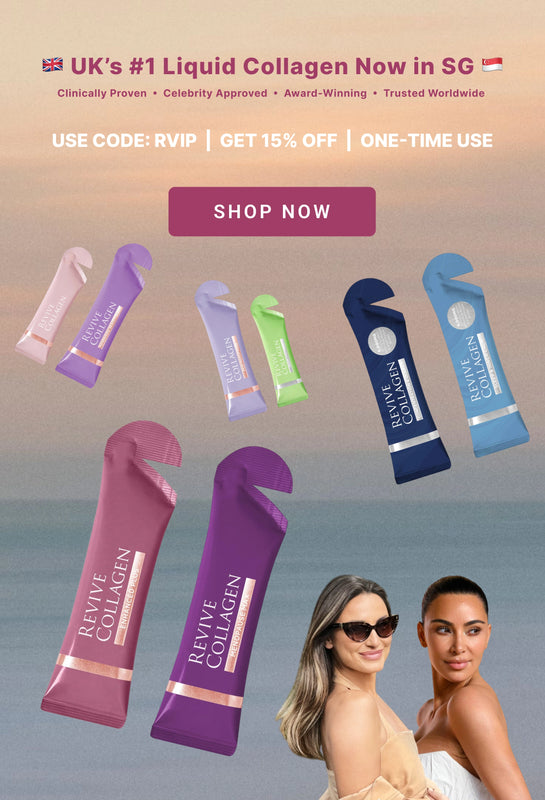 Promotional advertisement for Revive Collagen products with text and images of the product packaging.