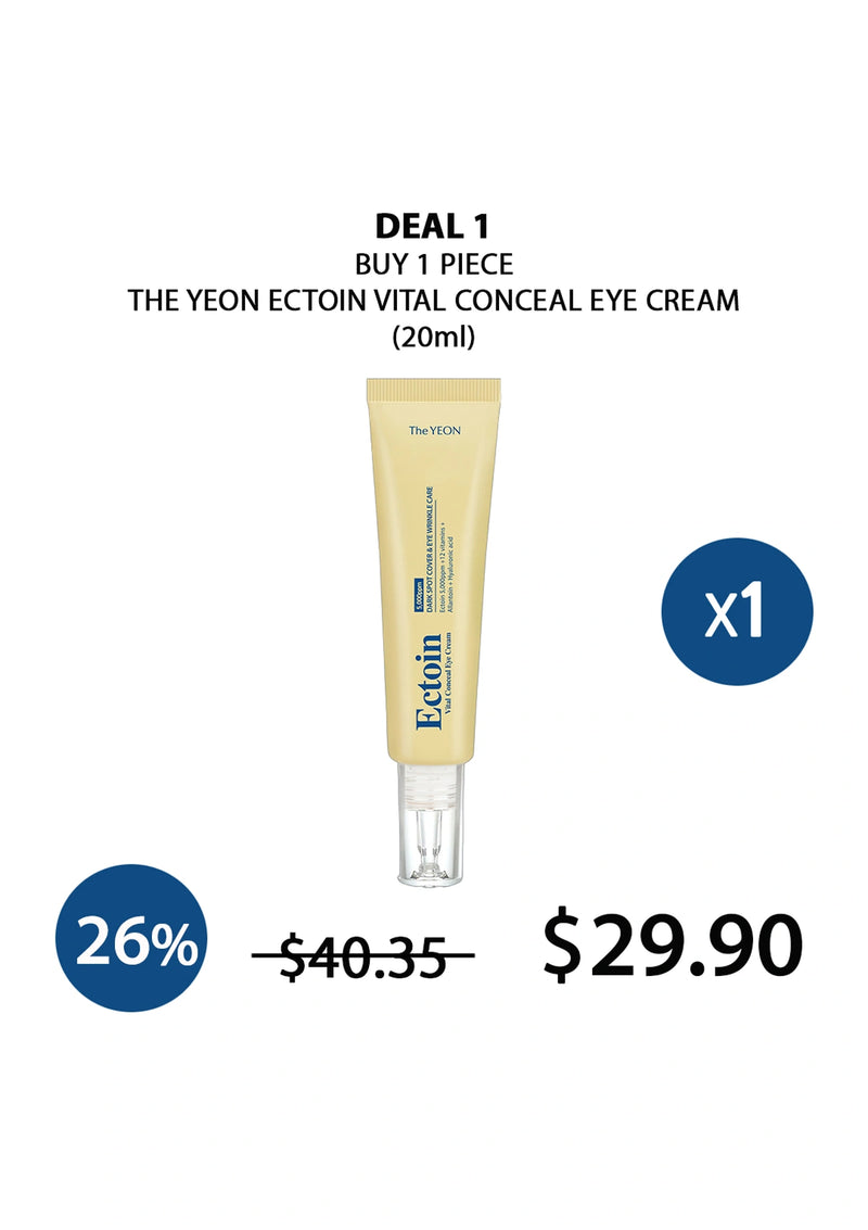 The Yeon Ectoin Vital Conceal Eye Cream packaging with promotional text on a white background