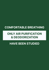 Green background with white text about air purification and deodorization.
