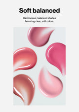 Pink and red color swatches on a white background with text 'Soft balanced'.